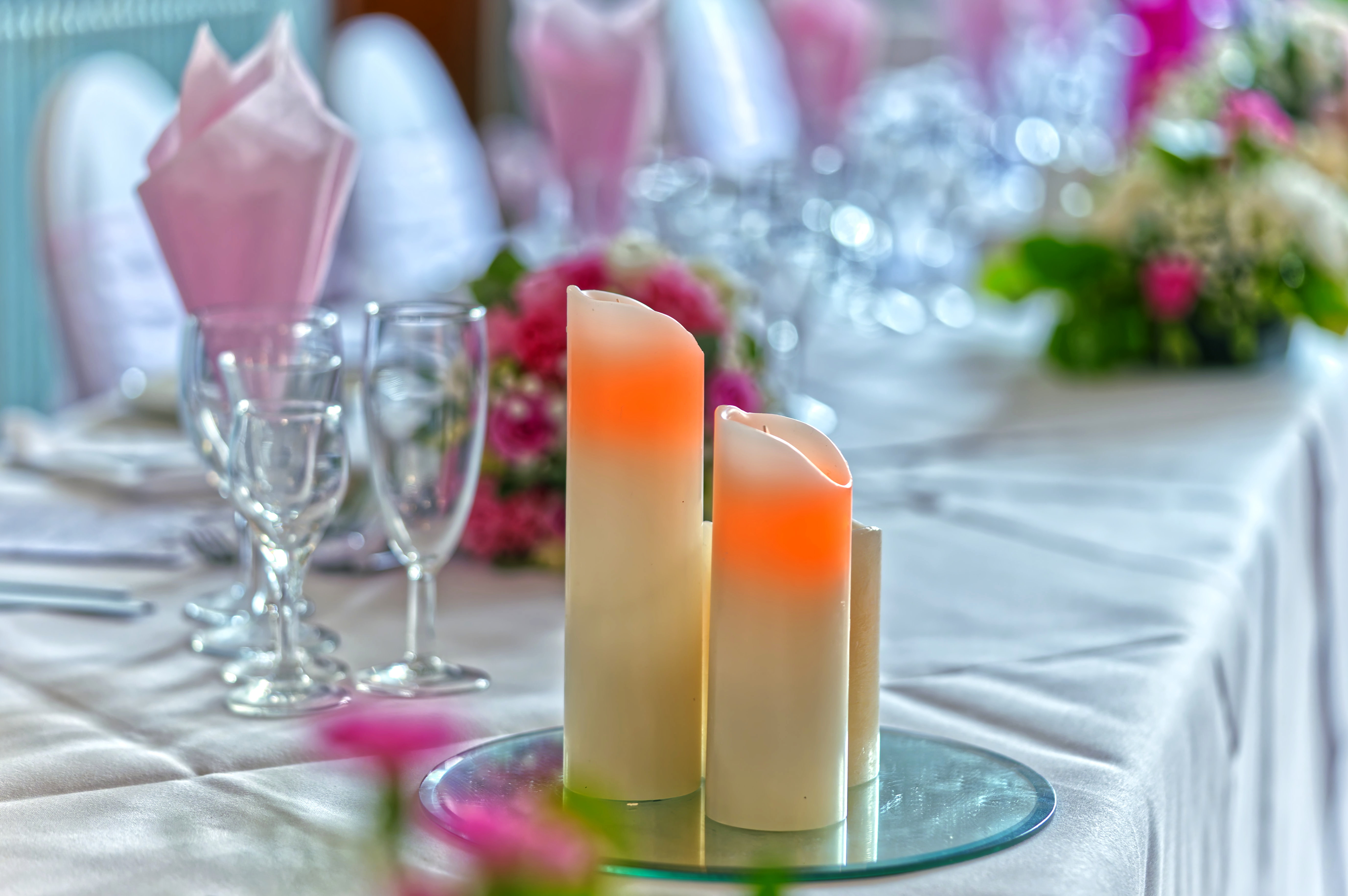 Wedding table setting with candles
